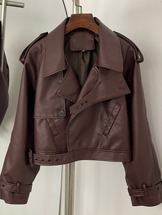 in stock women's leather AliExpress hot 25 new European and American fashion Joker trend motorcycle style leather jacket coat
