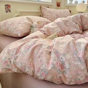 Cream wind wave point water-washed cotton quilt cover 150x 200x 230cm single quilt cover bed four-piece quilt three-piece set