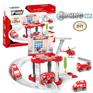 Foreign Trade Children's assembled gliding rail car ejection car toy DIY portable box parking lot toy car model