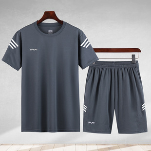 Cross-border Sports suit Men's Summer Leisure suit Gym Running Suit Loose Crewneck Group Dry Clothes T-shirt