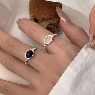 Silver Plated Oval Zircon Ring Women's Ins Cool Style Light Luxury Fashion Finger Ring Simple Niche Design Sense Ring