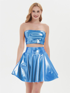 AliExpress Amazon Cross-border Explosions Bronzing Dress Suit Nightclub Stage Performance Clothing Pleated Dress Women
