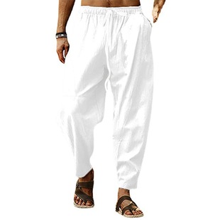 2024 Amazon Foreign Trade AliExpress Europe and America Summer Men's Fashion Brand Hip Hop Breathable Loose Casual Hemp Pants