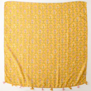 Fresh and sweet goose yellow flower travel sunscreen beach towel cotton and linen feel Bali yarn silk scarf air conditioning shawl women