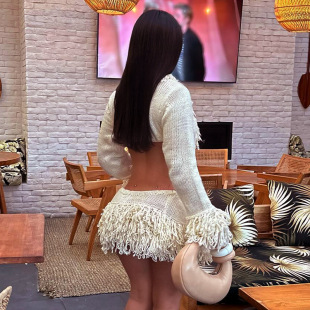 Q24ST579 European and American Cross-border Women's Clothing New Sexy Warm Waist Top Tether Split Skirt Wool suit