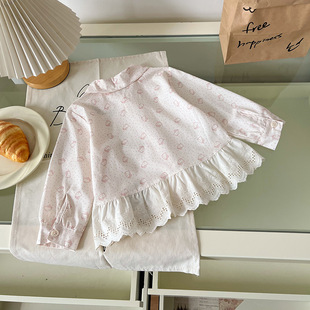 [in stock] CY258811 girls shirt 2025 spring Korean ruffled lapel kitten cute top