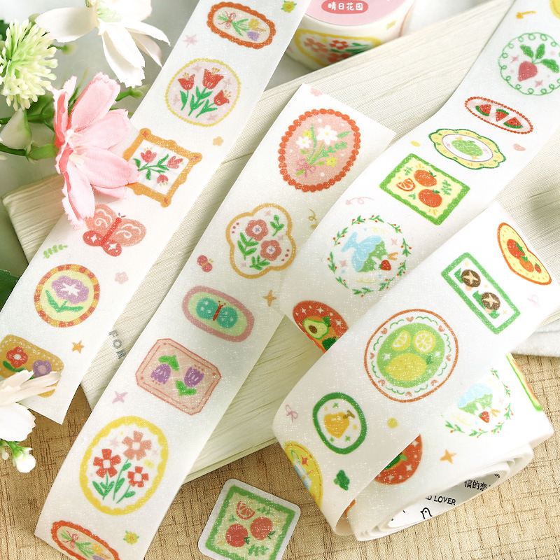 Letter Lover Shiny Sand Die-Cut Washi Tape - Simple and Artistic Floral and Green Plant Decorative Stickers