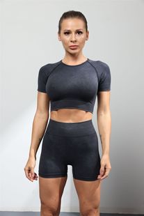 Amazon AliExpress Cross-border Yoga Clothing Sand Washing Craft Old Style Sand Washing Short Sleeve Sand Washing Shorts Set