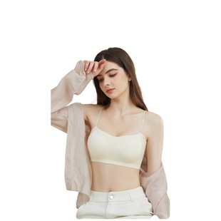 Thin Shoulder Strap Traceless Underwear Women's Ice Silk Tube Bra Sling Invisible Beautiful Back Soft Support Fixed Cup Sports Bra