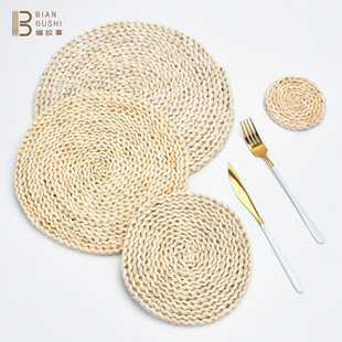Cross-border Hot Selling Straw Mat Corn Leather Mat Thickened Pot Mat Coaster Hand-woven Anti-scalding Heat Insulation Mat Table Mat