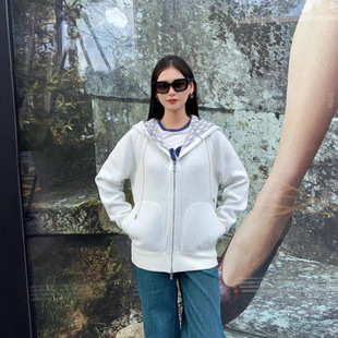 Nanyou Gaoding D Home 25 Spring New Fashionable Letter logo Jacquard Cashmere Hooded Jacket for Women