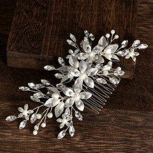 New Bridal Alloy Flower Hair Comb Glass Rhinestone Pearl Handmade Headdress Wedding Dress Accessories Comb
