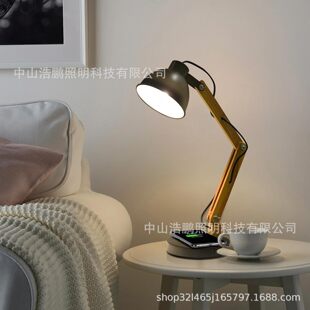 in stock Cross-border Hot Selling List Solid Wood Folding Telescopic Long Arm Metal American Style Light-free Wireless Charging Multi-use Table Lamp
