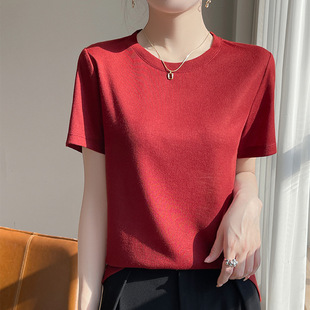 Tencel Lyocell Short-Sleeved T-Shirt Women's Round Neck Pure Color Casual Elegant Top Half-Sleeved Bottoming Manufacturer Wholesale Women's Clothing