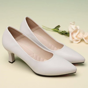 Genuine Leather Stewardess Work Shoes Black Matching Suit Workwear Professional Interview Formal High-heeled Fine-heeled Leather Shoes Single-layer Shoes Women's Shoes