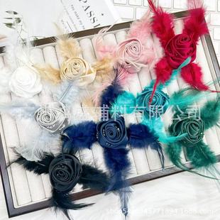 Fabric feather gauze rose corsage headdress clothing accessories handmade hairpin flower accessories rose hair accessories