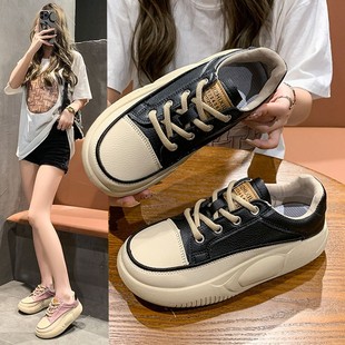 Vintage cowhide thick-soled casual shoes women's 2024 spring and autumn new women's shoes soft leather soft-soled single-layer shoes fashionable versatile skate shoes