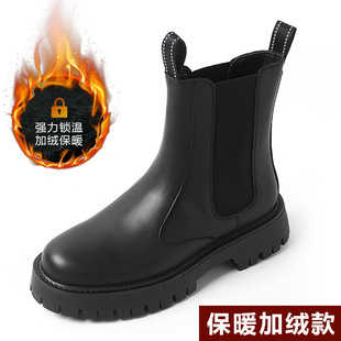 British Style Black Martin Boots Men's Ins Cool Side Zipper Tooling Motorcycle Boots European and American Thick-soled High-top Shoes Frosted