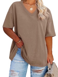 2024 Summer Women's V-Neck T-Shirt Pullover Dotted V-Neck Short Sleeve T-Shirt
