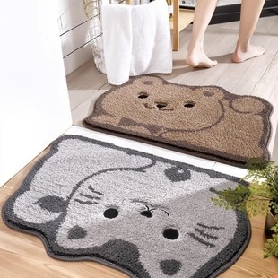 Cartoon Kitten Toilet Floor Mat Household Bathroom Dirty-Resistant and Easy-to-Clean Foot Mat Absorbent Non-Slip Imitation Cashmere Floor Mat