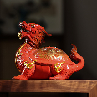 Dragon Turtle Ornaments Ceramic Bagua Dragon Turtle Large Chinese Home Living Room Entrance Office Desktop Decoration Lucky