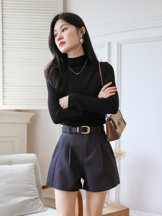 Early Autumn New Arrival Long Boots Suit A- line Shorts Women's Daily Commuting All-match Solid Color High Waist Double Pocket Casual Pants