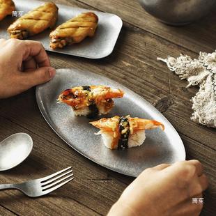 Vintage Industrial Style Stainless Steel Western Food Barbecue Hot Dog Plate Cake Dessert Snack Flat Plate Metal Rectangular Japanese Style