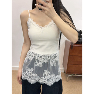 Cloth Xiaojiu Stacked Lace Slip Skirt Slim-fit Pure Desire Style Sexy Inner Fart Curtain Mesh Stitching Base Vest for Women