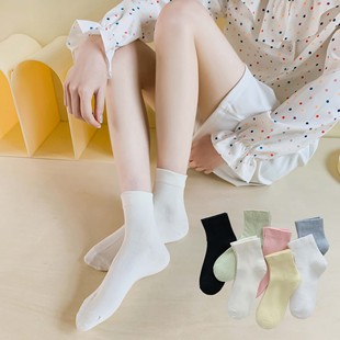 Spring and Autumn thin breathable combed cotton women's socks Japanese white short mid-calf length socks loose mouth elderly confinement socks