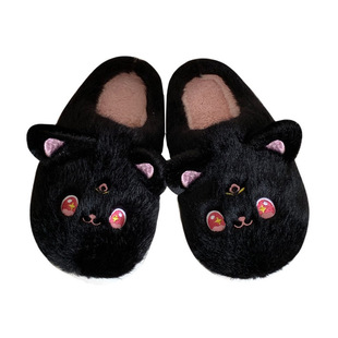 ins cartoon sweet cool cute little black cat cotton slippers female winter student dormitory home non-slip warm furry shoes