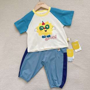 [Baby Children's Fun Wear] Doodle Children's Short-sleeved T-shirt Anti-mosquito Pants Summer Girls' Casual Trousers Summer T