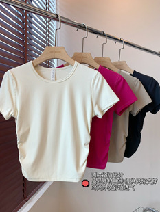L Family Same Style High Elastic Side Waist Pleated Casual Sports Short Round Neck Short Sleeve Quick-drying T-shirt Summer F052511