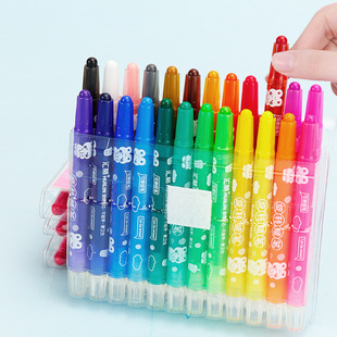 Huilin 12-colorful Short-pole Bagged Rotating Crayon Kindergarten Kidsren Can Wipe Without Dirty Hands Graffiti Art Colorful Brush
