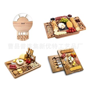 Cross Border Wooden Chopping Board Household Double Layer Cheese Board Fruit Cheese Chopping Board suit with Cheese Knife Bread Wooden Chopping Board