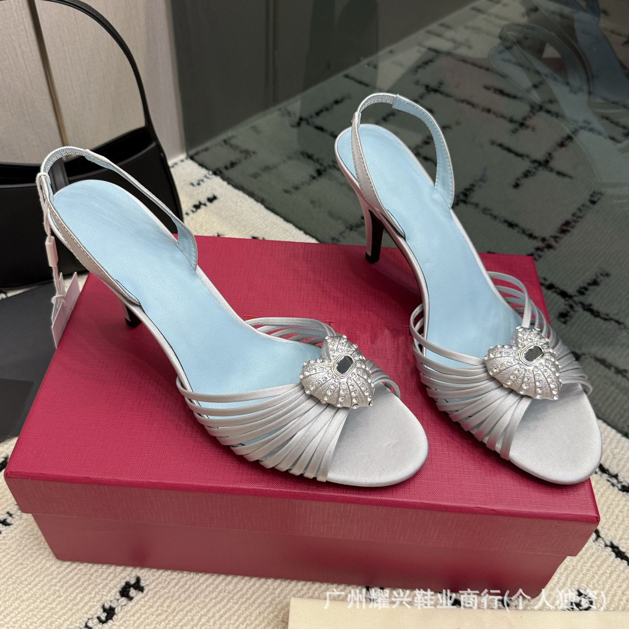 2026 New Style Heart-Shaped Rhinestone High-Heeled Sandals, Satin Multi-Strap Open-Toe Backless Women's Shoes