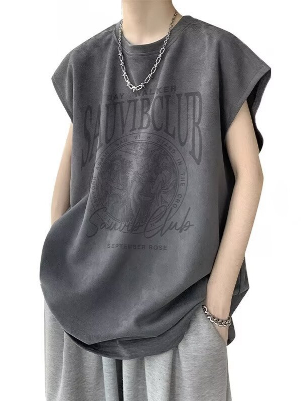 American High Street Suede Sleeveless T-Shirt Men's Summer Trendy Brand Loose Basketball Sports Vest Top