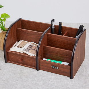 Wooden storage box desktop rotating creative pen holder Home Office cosmetics tissue box gift printable LOGO
