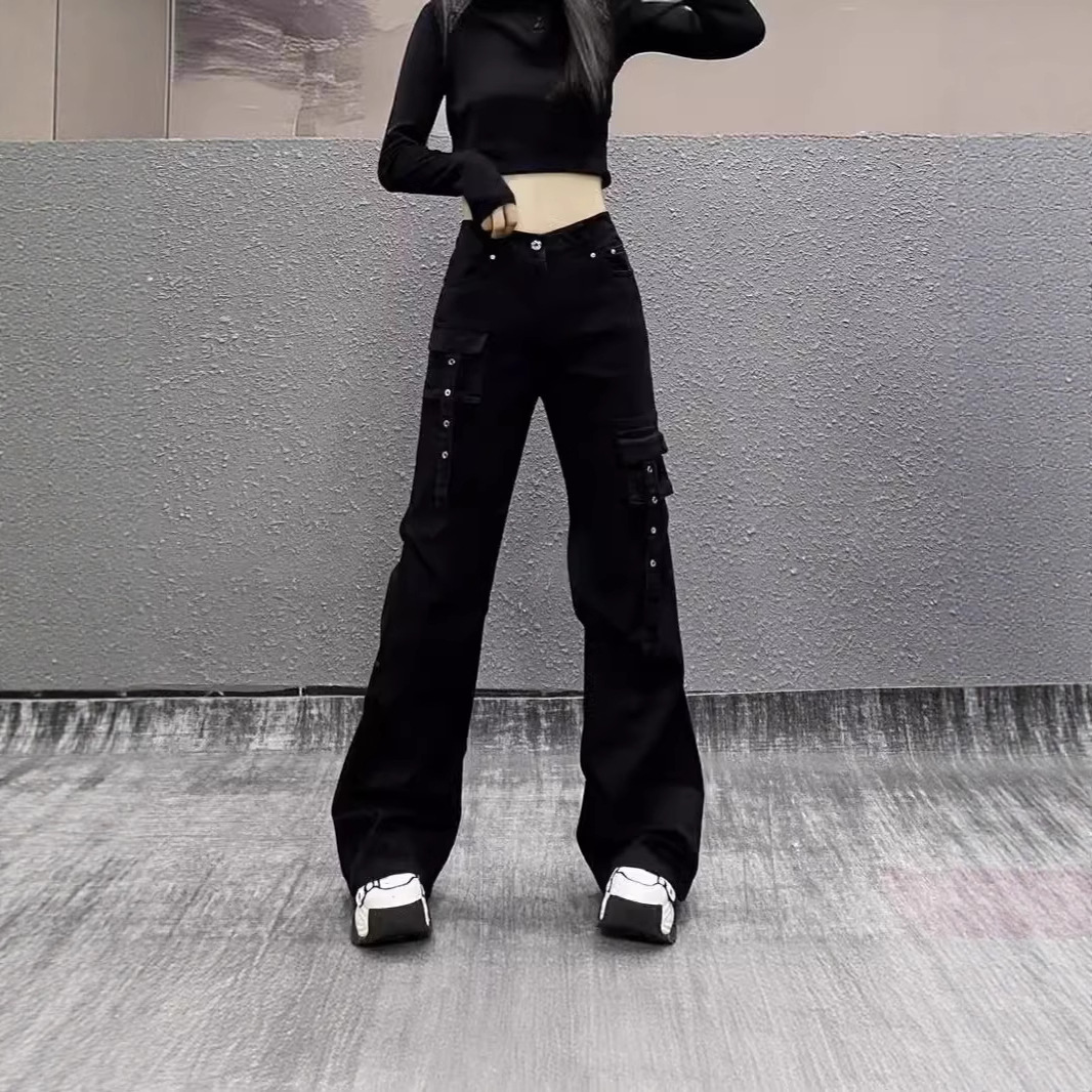 2025년 신상 여름 스타일 하이웨이스트 슬림 디자인 바닥 길이 플레어 캐주얼 팬츠 여성용 블랙 마이크로 플레어 워크 청바지