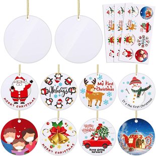 Cross-border ceramic pendant Christmas tree decoration suit double-sided blank sublimation round plate with gold rope diy process