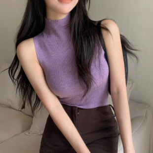 Spice Girls High Collar Knitted Camisole Women's Summer Sleeveless I-shaped Stretch Sexy Slim-fit Slimming Base Shirt Top