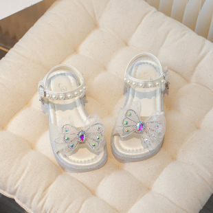 Girls' Shoes Children's Princess Sandals 2024 New Summer Girls' Baby Children's Soft Sole Stylik Crystal Shoes