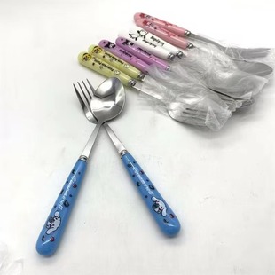 Cartoon Cute Fork Spoon Tableware Student Dormitory Portable Fruit Fork Spoon Two-piece Boxed Stainless Steel Tableware