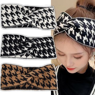 European and American Cross-border Explosions Hair Band Houndstooth Face Washing Hair Band Fashion Sports Hair Accessories Knitted Hair Band Fashion Loosen Edition