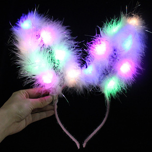 New Lengthening 14 Light Gold Silk Feather Rabbit Ear Headwear Luminous Plush Rabbit Ear Headband Night Market Toy Supply
