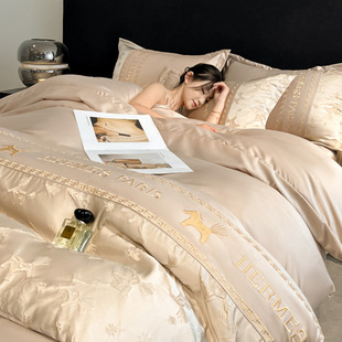 European-style 60 Light Luxury Washed Tencel Four-piece Set Naked Sleeping Ice Silk Bed Sheet Quilt Cover Large Edition Digital Printing Bedding