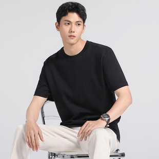 Liquid Ammonia mercerized Cotton Short-sleeved T-shirt Men's 2025 Spring and Summer Ice Silk Cool High-end Half-sleeved Loose Pure White Top