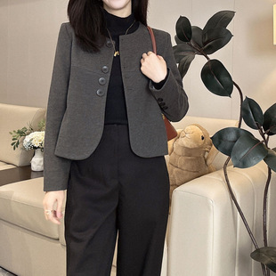 2024 New Fashion Round Neck Woolen Suit Jacket Women's Autumn and Winter Silk Scarf Matching Fashion Elegant Short