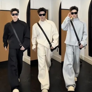 Spring Sense Side Zipper Casual Sports suit Men's and Women's Fashionable All-match Loose Sweat Pants Two-piece Set