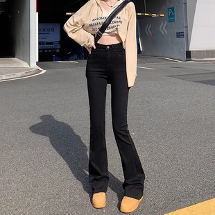 Black High-waisted Jeans Women's Spring and Autumn Stretch plus size chubby girl All-match Ins Trendy Micro-flared Trousers Trousers