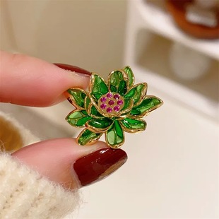 Green Small Lotus Anti-glare Brooch Women's Jacket Suit Coat Corsage Clothes Fixed Pin All-match Jewelry